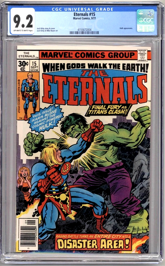 Eternals #15 (1977) CGC 9.2 NM- OW/W Kirby Ikaris & Cosmic Hulk Battle Cover