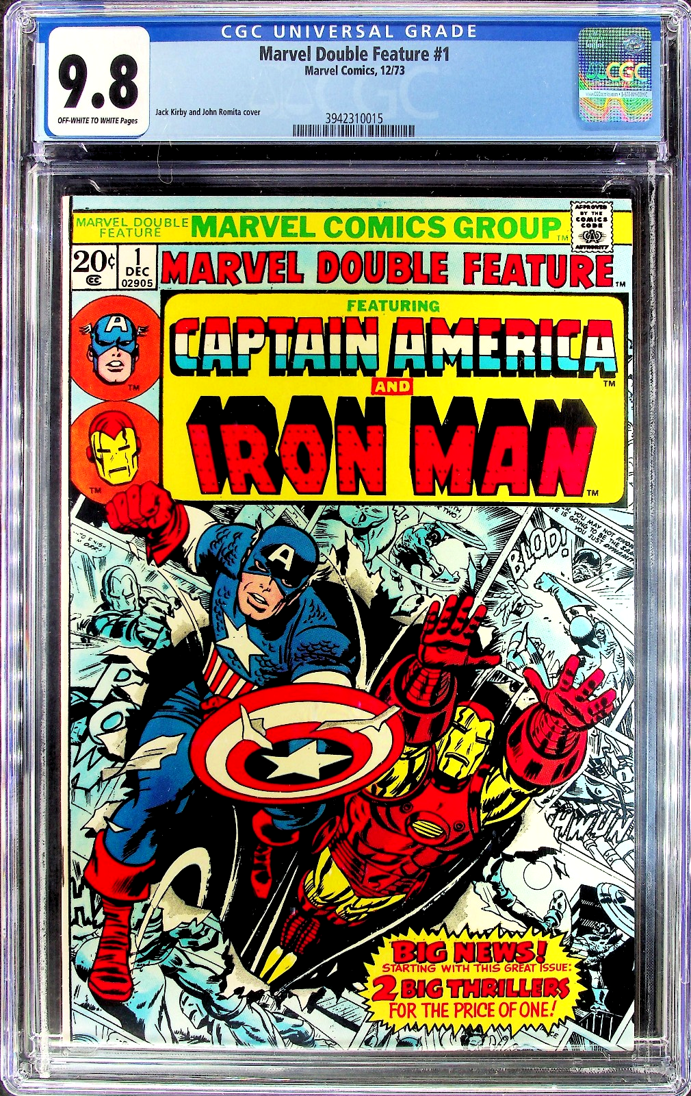 Marvel Double Feature #1 (1973) CGC 9.8 NM/MT OW/W KEY Captain America Iron Man