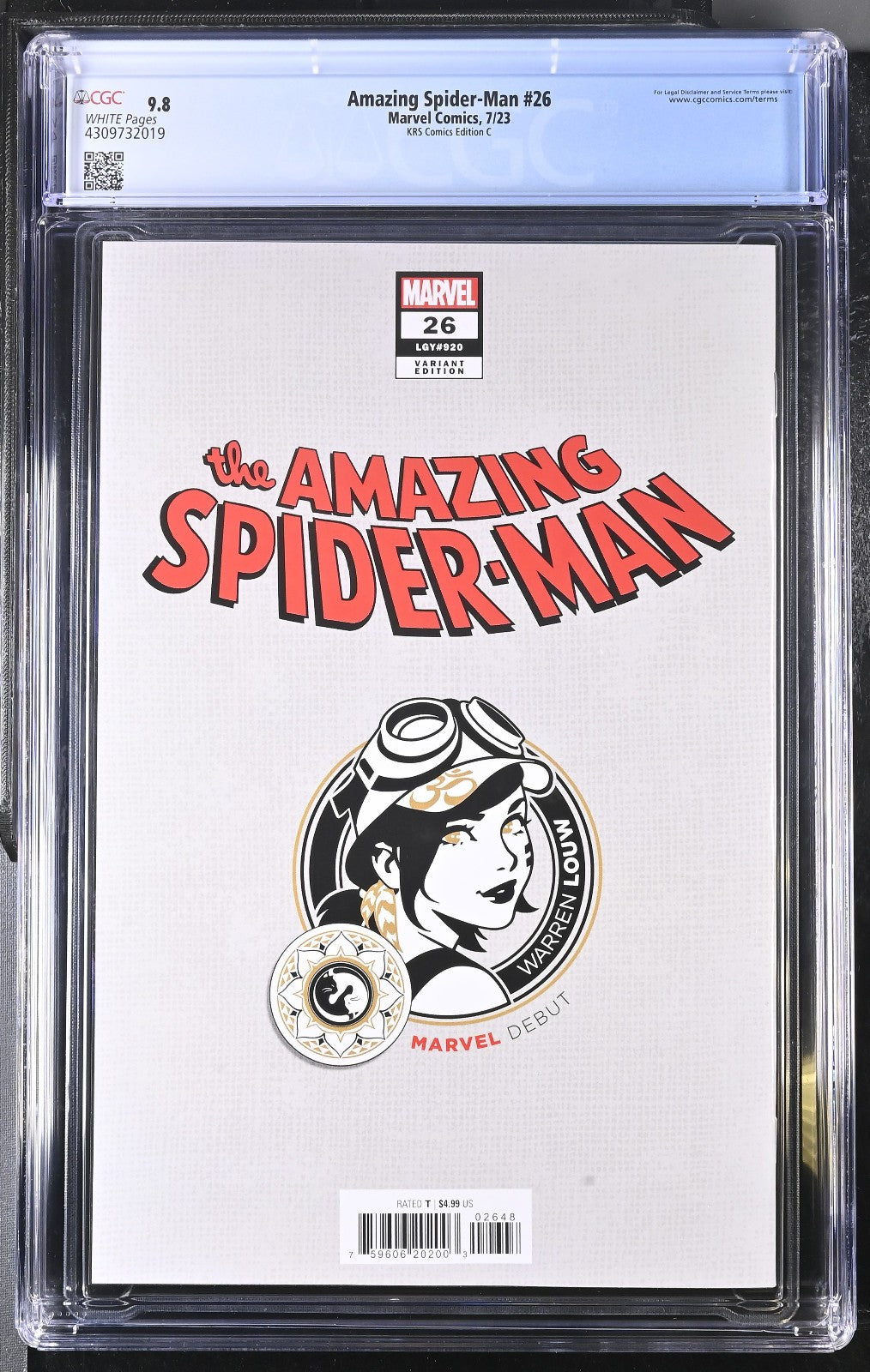 Amazing Spider-Man #26 (2023) CGC 9.8 NM/MT KRS Louw Color Virgin Cover C