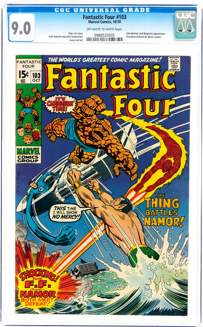 Fantastic Four #103 (1970) CGC 9.0 VF/NM OW/White Namor Sub-Mariner Battle Cover