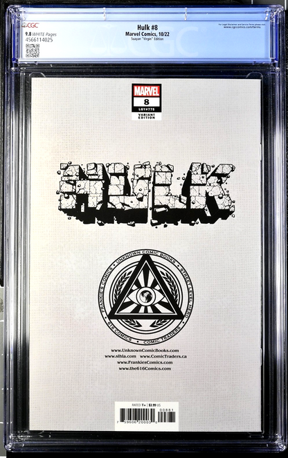 Hulk #8 (2022) CGC 9.8 NM/MT LGY #775 Illuminati Suayan Virgin Thor Battle Cover