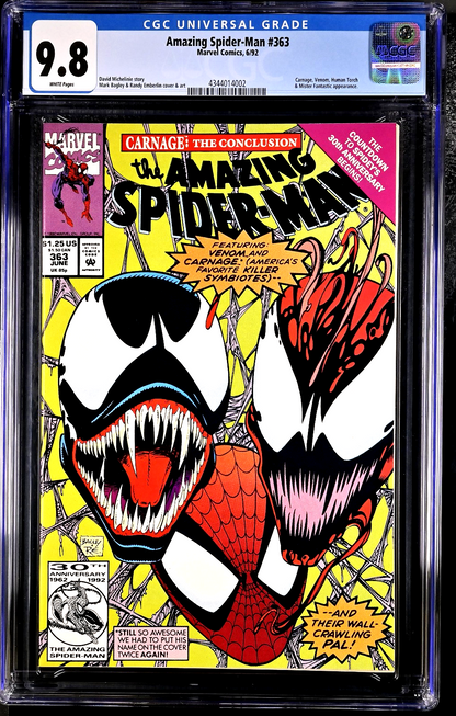Amazing Spider-Man #363 (1992) CGC 9.8 NM/MT WHITE Bagley Venom 3nd Carnage Cvr