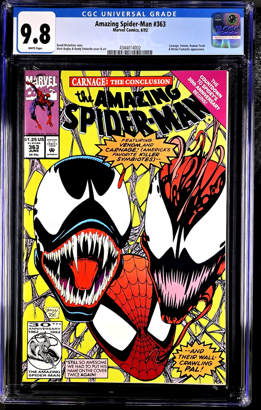 Amazing Spider-Man #363 (1992) CGC 9.8 NM/MT WHITE Bagley Venom 3nd Carnage Cvr