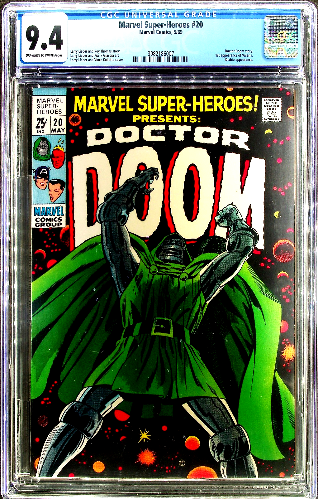 Marvel Super-Heroes #20 (1969) CGC 9.2 NM OW/W KEY Solo Doctor Doom 1st Valeria