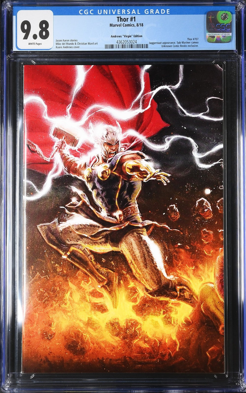 Thor #1 (2018) CGC 9.8 NM/MT Uknown Comics Kaare Andrews Connecting Virgin Cover