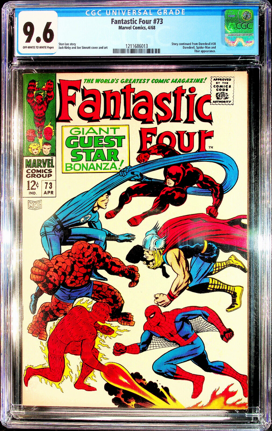 Fantastic Four #73 (1968) CGC 9.6 NM+ OW White Daredevil Thor Spider-Man Battle