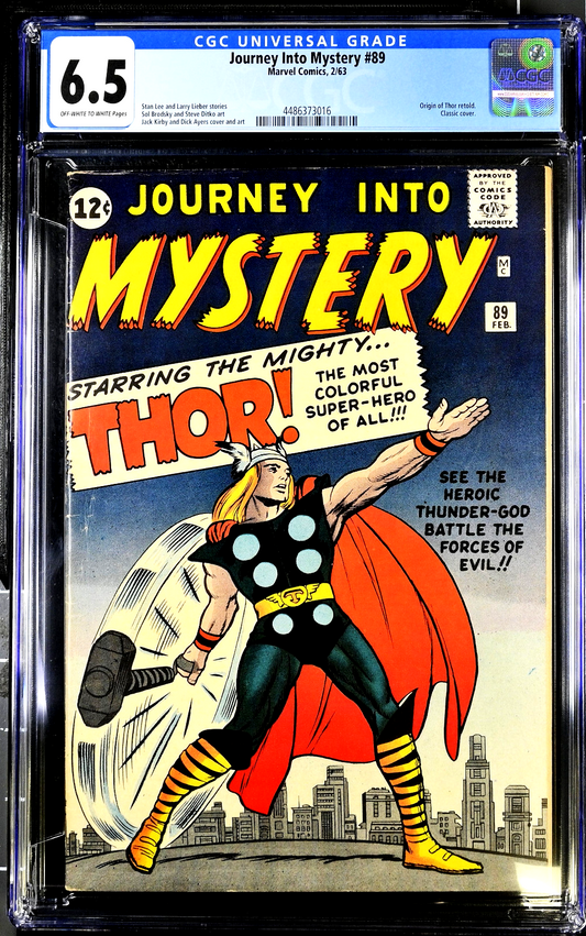 Journey Into Mystery #89 (1963) CGC 6.5 FN+ OW White KEY Origin Kirby Iconic Cvr