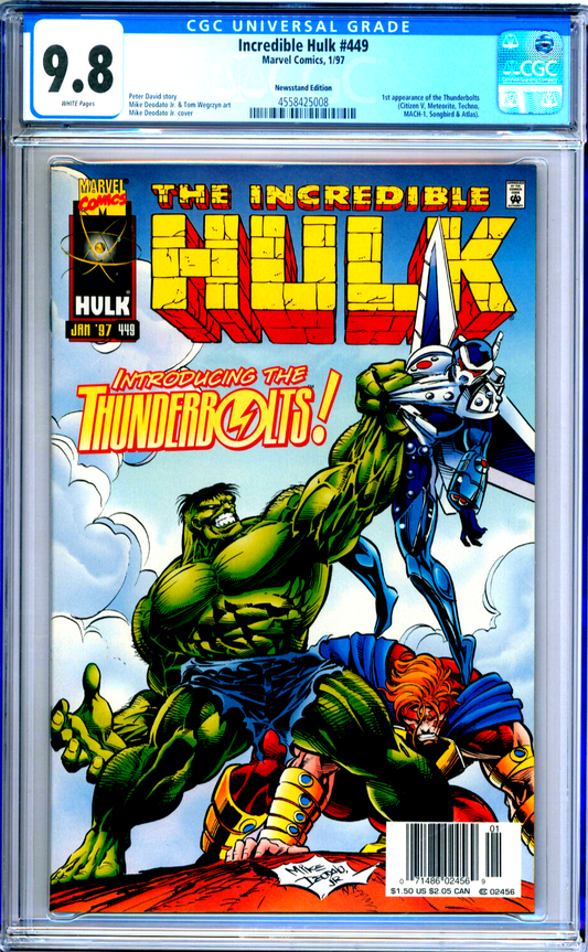 Incredible Hulk #449 (1997) CGC 9.8 NM/MT WHITE Newsstand Key 1st Thunderbolts