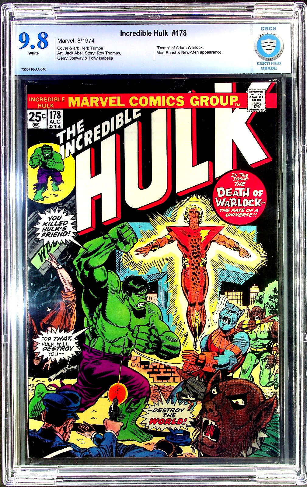 Incredible Hulk #178 (1974) CBCS 9.8 NM/MT WHITE KEY Death & Rebirth of Warlock