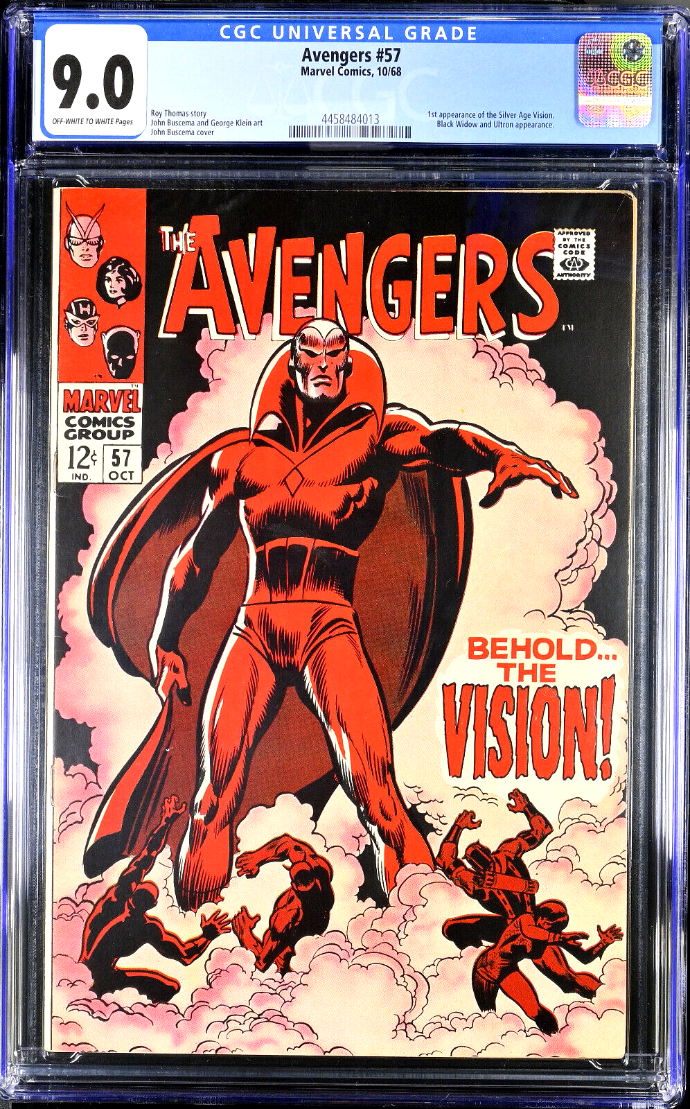 Avengers #57 (1968) CGC 9.0 VF/NM OW/White Buscema Key Classic 1st Vision Appear