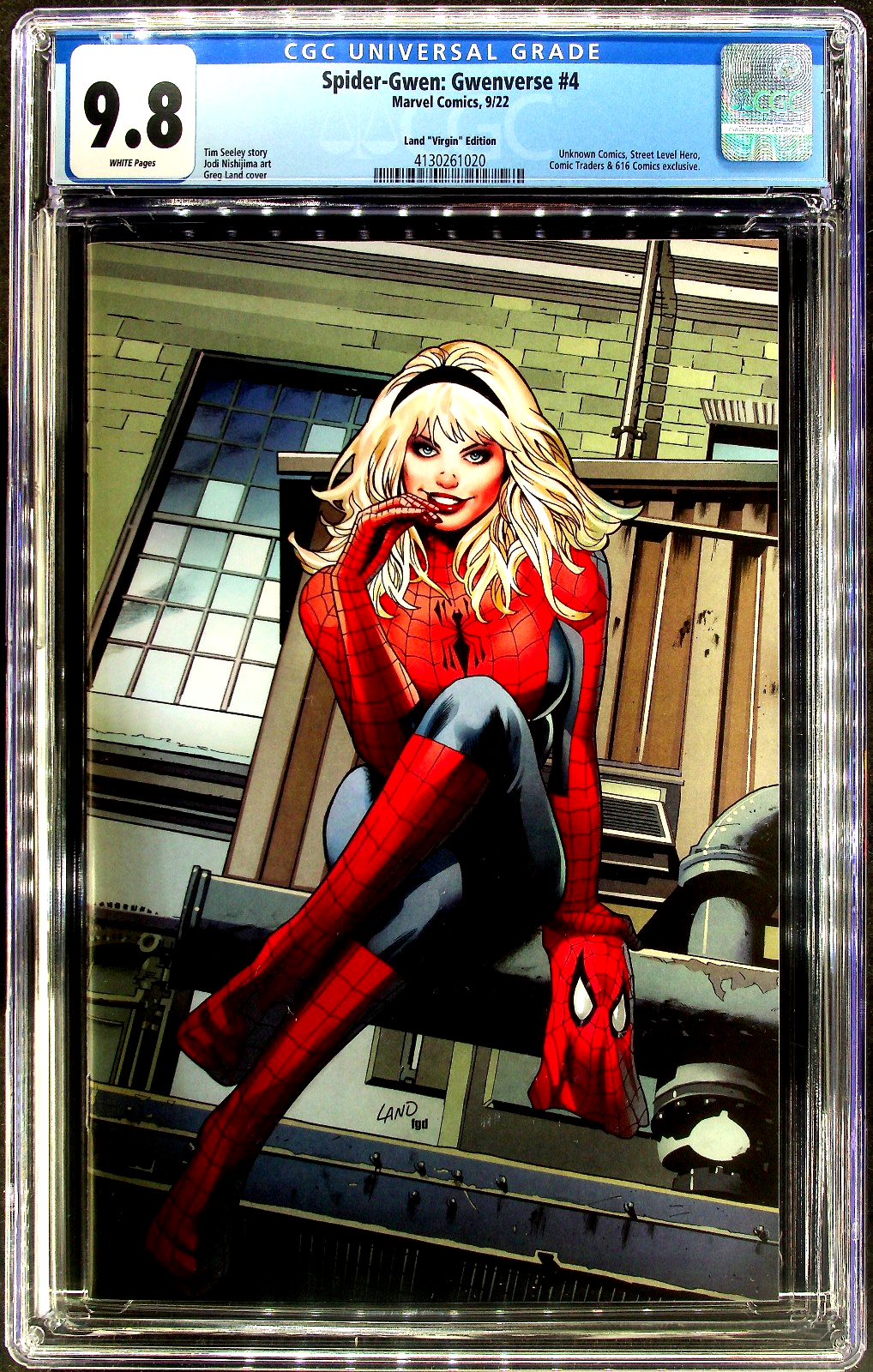 Spider-Gwen: Gwenverse #4 (2022) CGC 9.8 NM/MT White Iluminati Greg Land Virgin