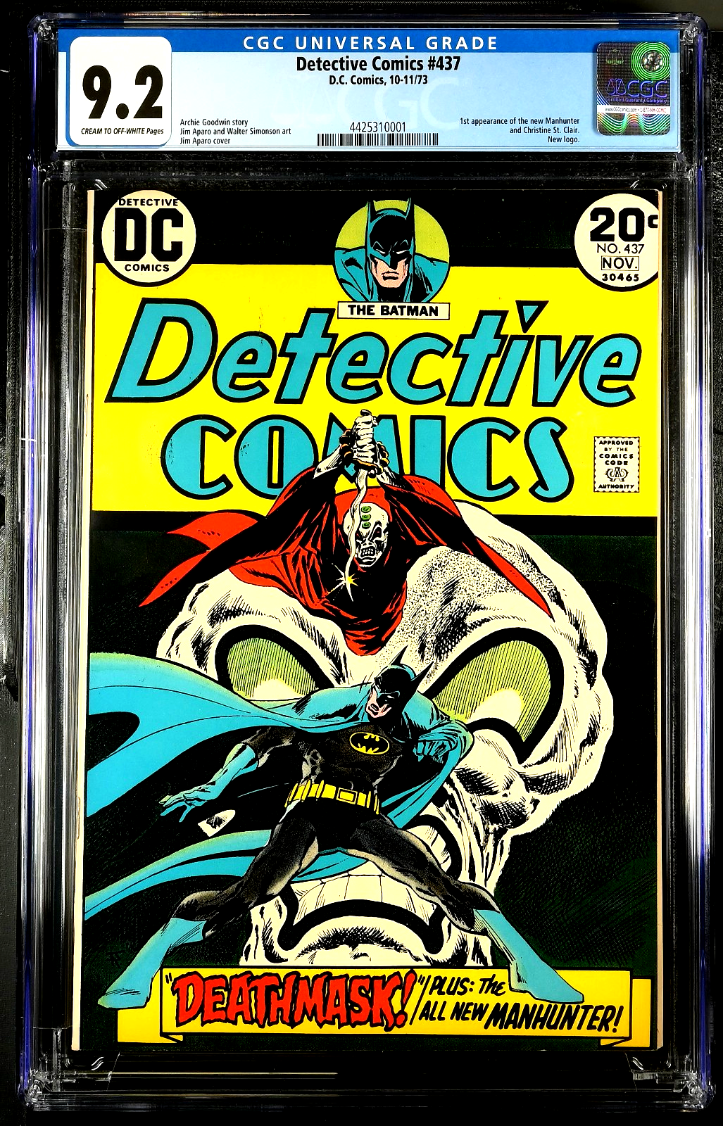 Detective  Comics #437 (1973) CGC 9.2 NM- C/OW Key 1st App Manhunter Skull Cvr