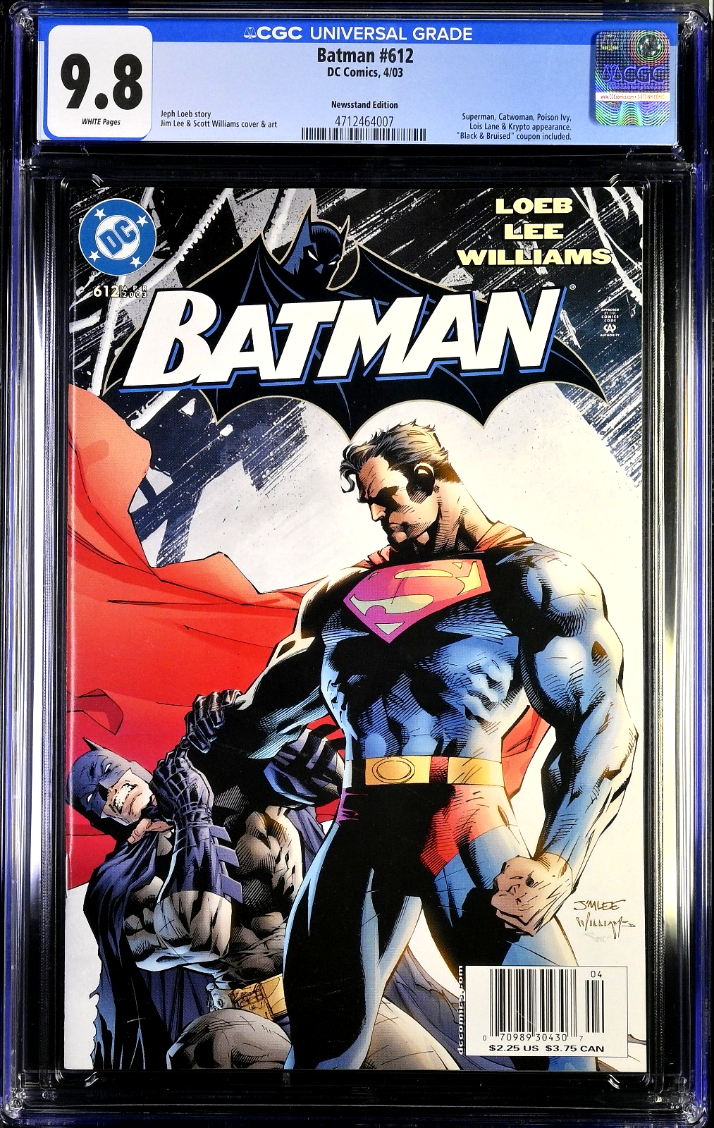 Batman #612 (2003) CGC 9.8 NM/MT WHITE Newsstand Jim Lee Superman Battle Cvr PC