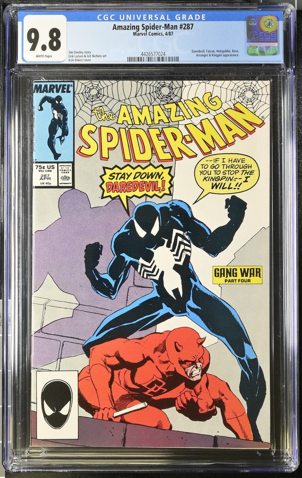 Amazing Spider-Man #287 (1987) CGC 9.8 NM/MT White Pages Daredevil Battle Cover