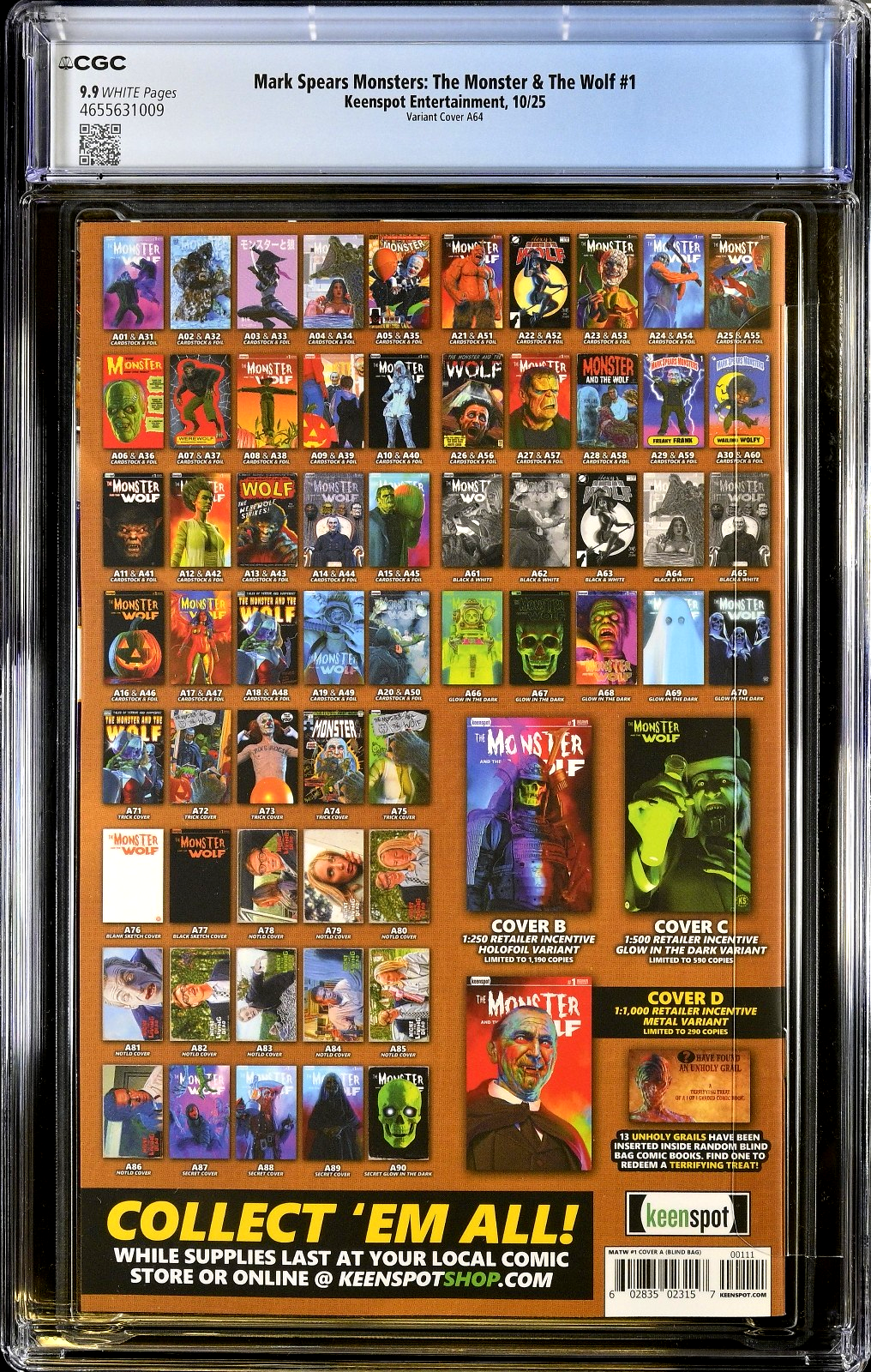 Mark Spears Monsters and Wolf #1 (2025) CGC 9.9 MINT A64 B&W Creature LTD 1:700