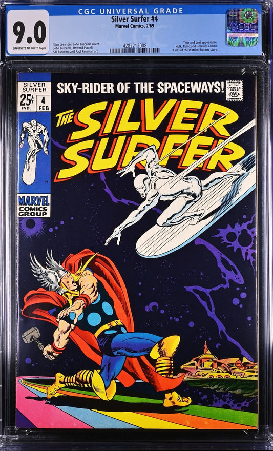 Silver Surfer #4 (1969) CGC 9.0 VF/NM OW/WHITE Pages KEY Thor vs Surfer Battle