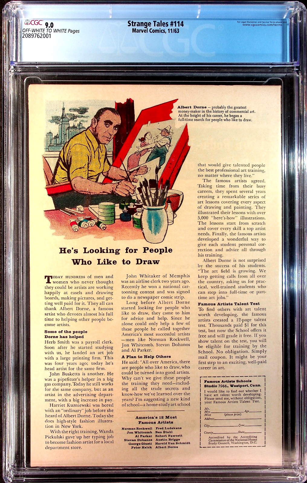 Strange Tales #114 (1963) CGC 9.0 VF/NM OW White Pages Key Classic Battle Cover