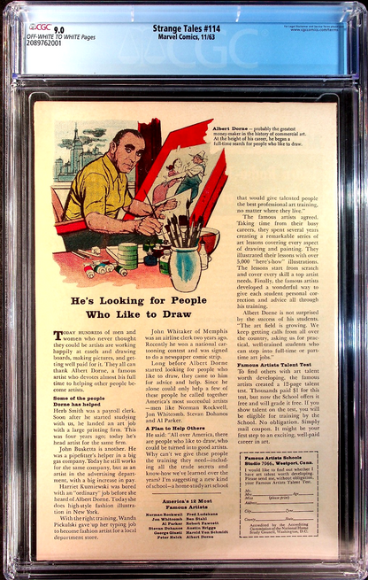 Strange Tales #114 (1963) CGC 9.0 VF/NM OW White Pages Key Classic Battle Cover