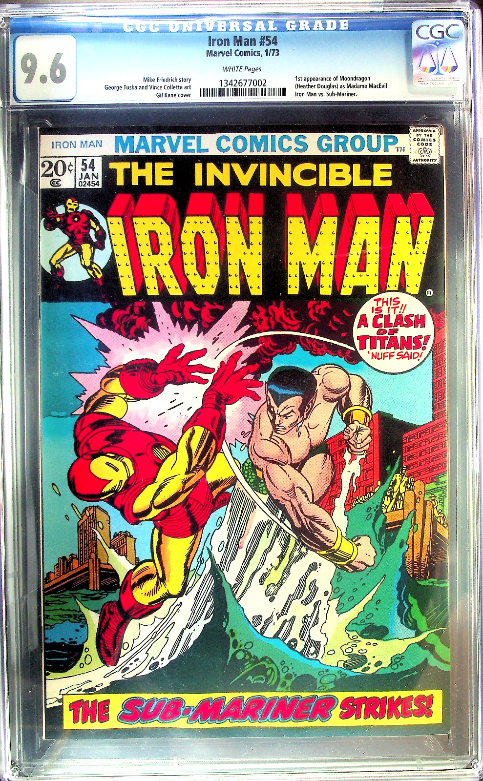 Iron Man #54 (1973) CGC 9.6 NM+ WHITE Page Key 1st Moondragon Sub-Mariner Battle