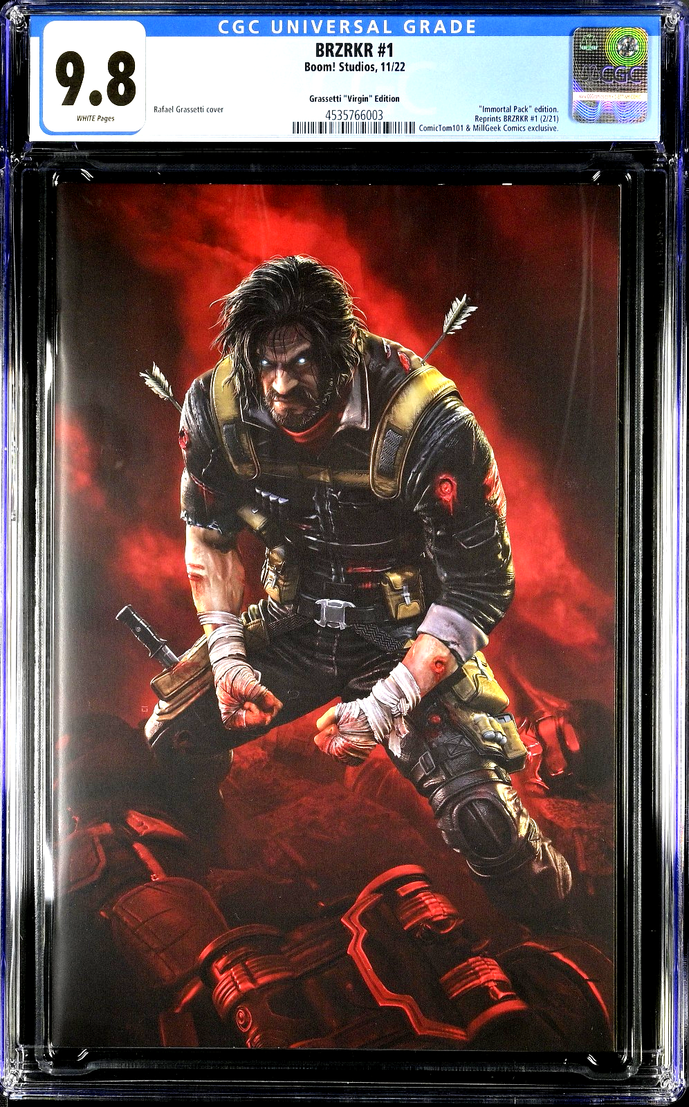 BRZRKR #1 (2021) CGC 9.8 NM/MT ComicTom Immortal Pack Grassetti Virgin Cover