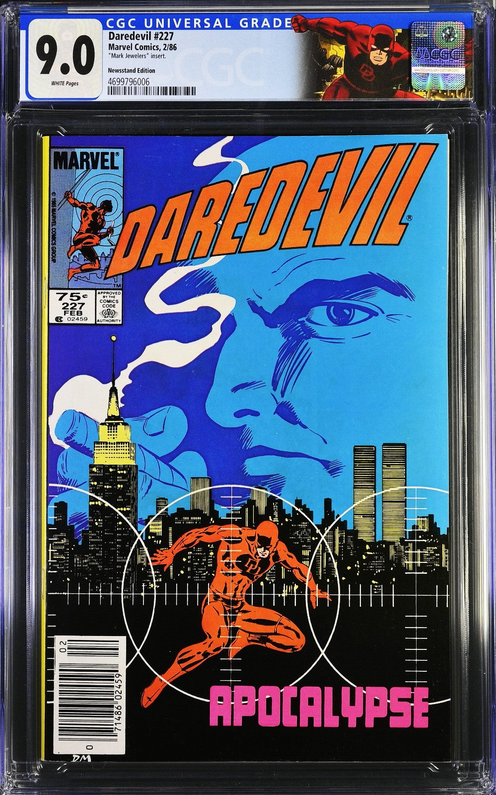 Daredevil #227 (1986) CGC 9.8 NM/MT WT Mark Jewelers KEY Born Again Custom Label