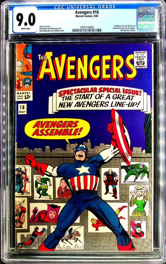 The Avengers #16 (1965) CGC 9.0 VF/NM WHITE KEY Kirby Classic Cover New Line-Up