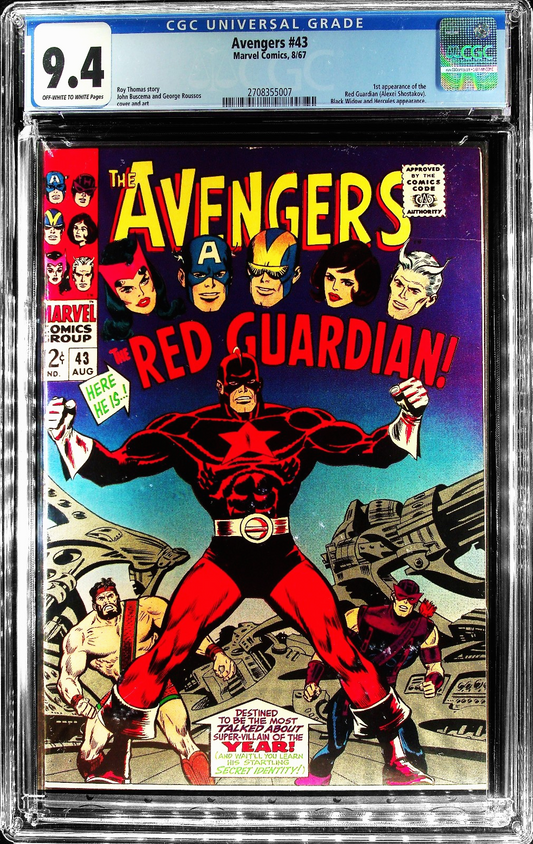 Avengers #43 (1967) CGC 9.4 NM OW/White KEY 1st Red Guardian of Thunderbolts