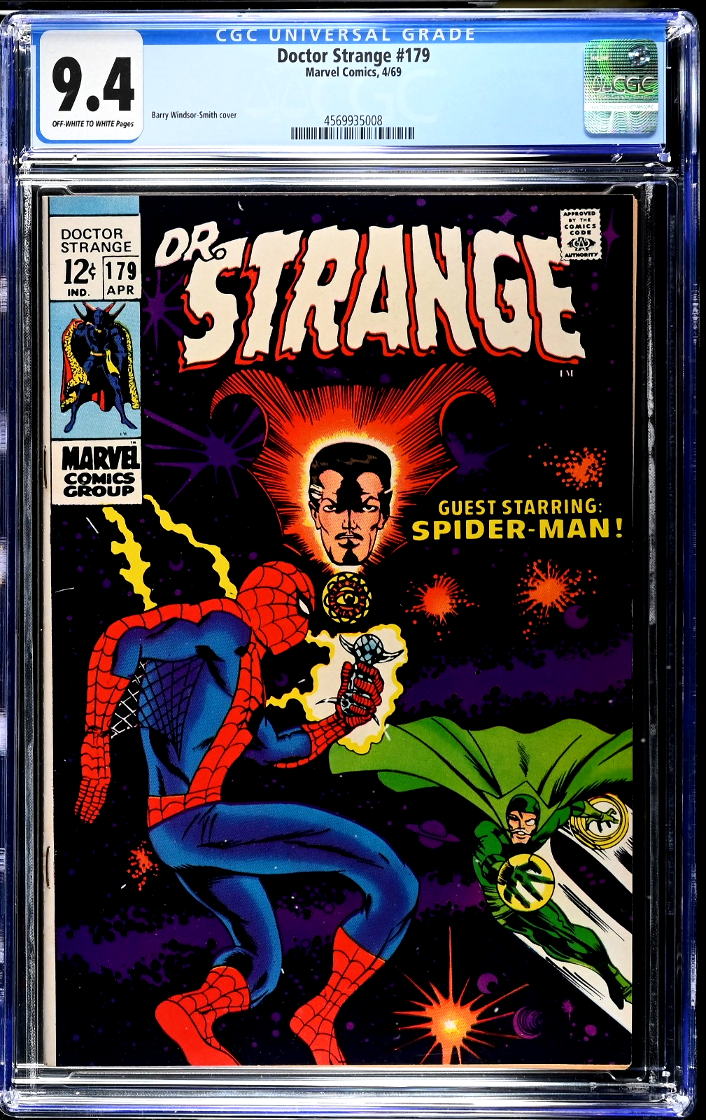Doctor Strange #179 (1969) CGC 9.4 NM OW/White Pages Spider-Man Appearance