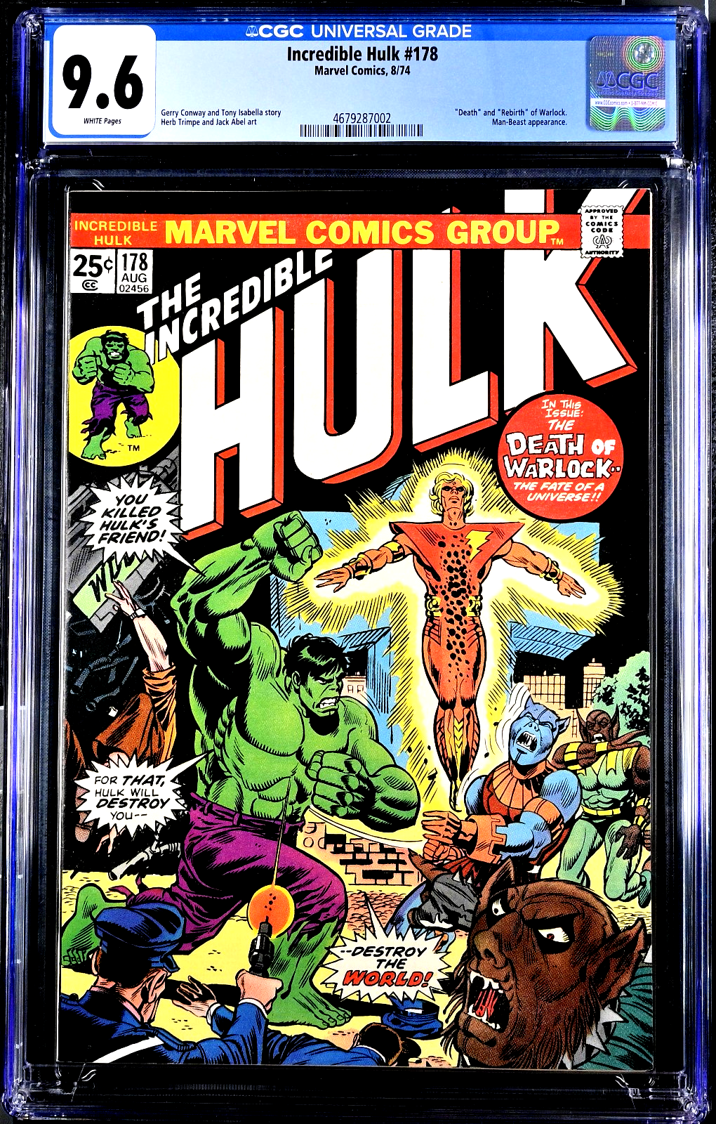 Incredible Hulk #178 (1974) CGC 9.6 NM+ WHITE KEY Death & Rebirth of Warlock