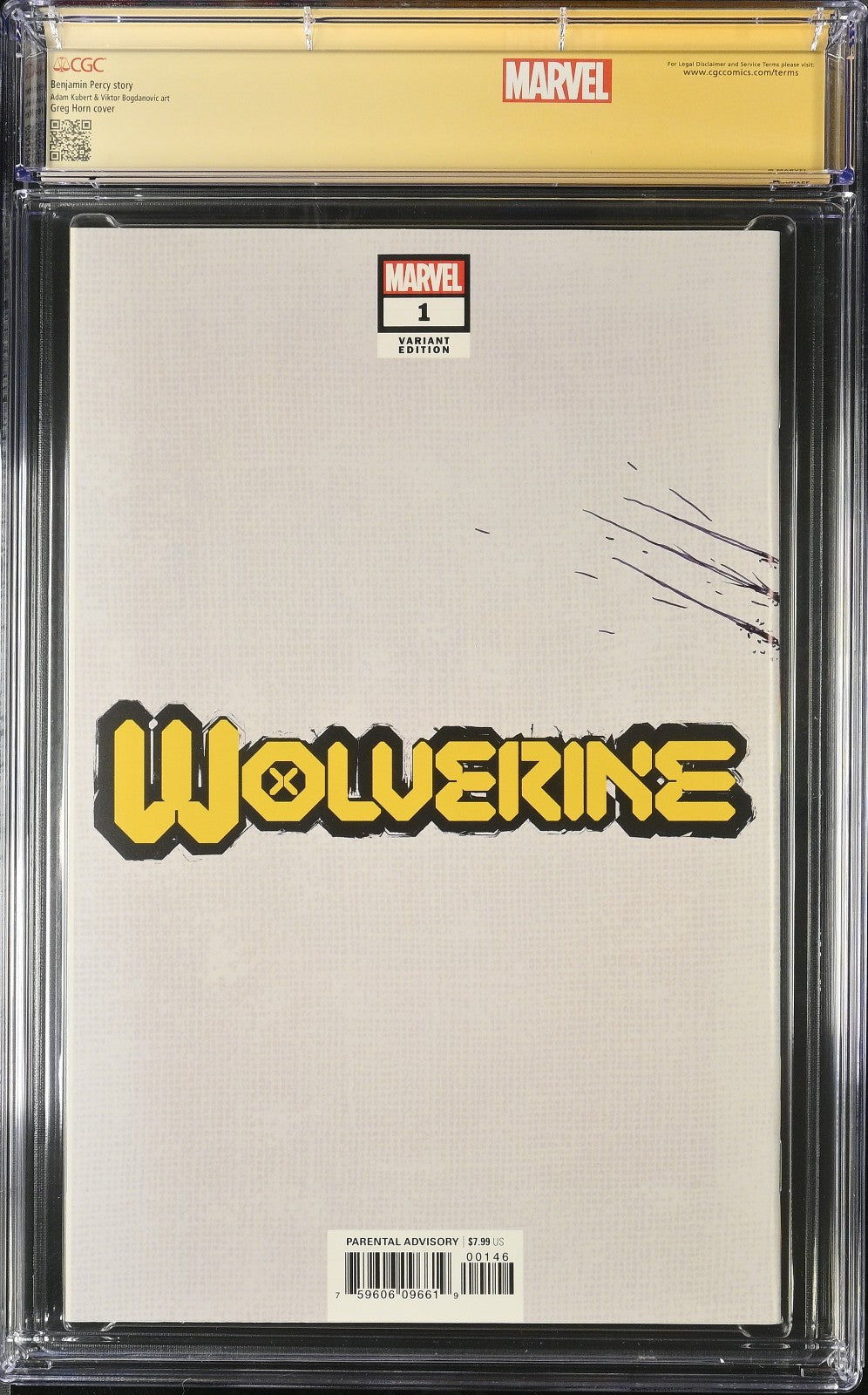 Wolverine #1 (2020) CGC 9.8 NM/MT SS Greg Horn Enhanced Signature Custom Label