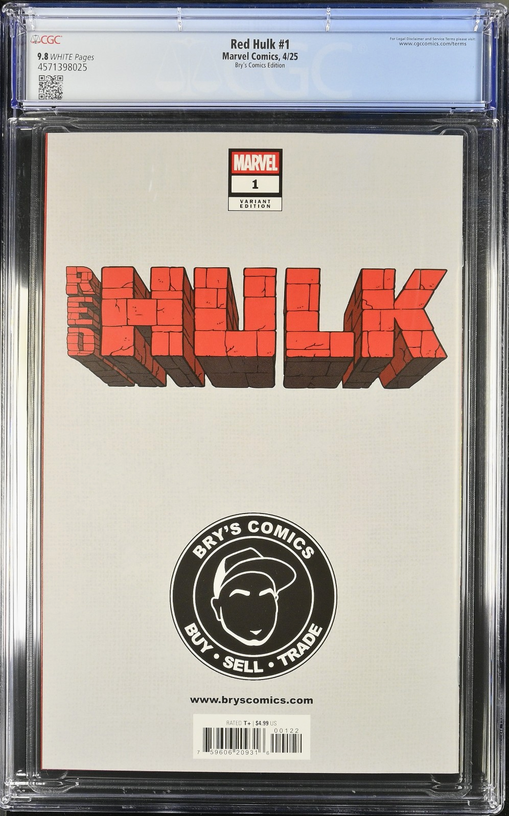 Red Hulk #1 (2025) CGC 9.8 NM/MT WHITE Bry’s Comics Trade Edition LTD #1175/1500