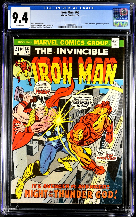 Iron Man #66 (1974) CGC 9.4 NM WHITE Pages Gil Kane Classic Thor Battle Cover
