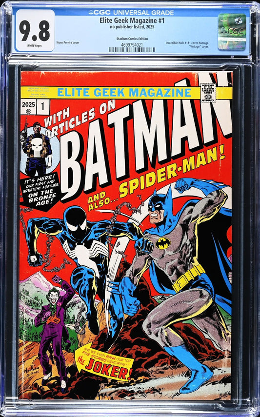 Elite Geek Magazine #1 (2025) CGC 9.8 Batman vs Spider-Man Hulk 181 Homage Trade