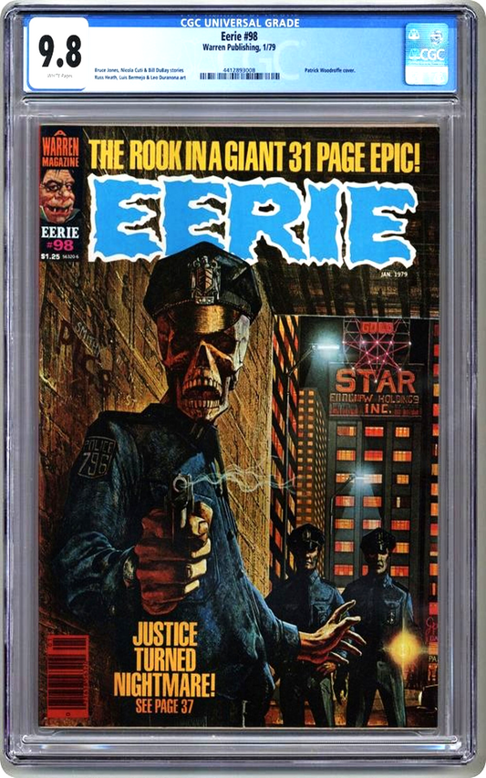 Eerie #98 (1979) CGC 9.8 NM/MT WHITE Pages Warren Woodroffe Rook Skeleton Cover