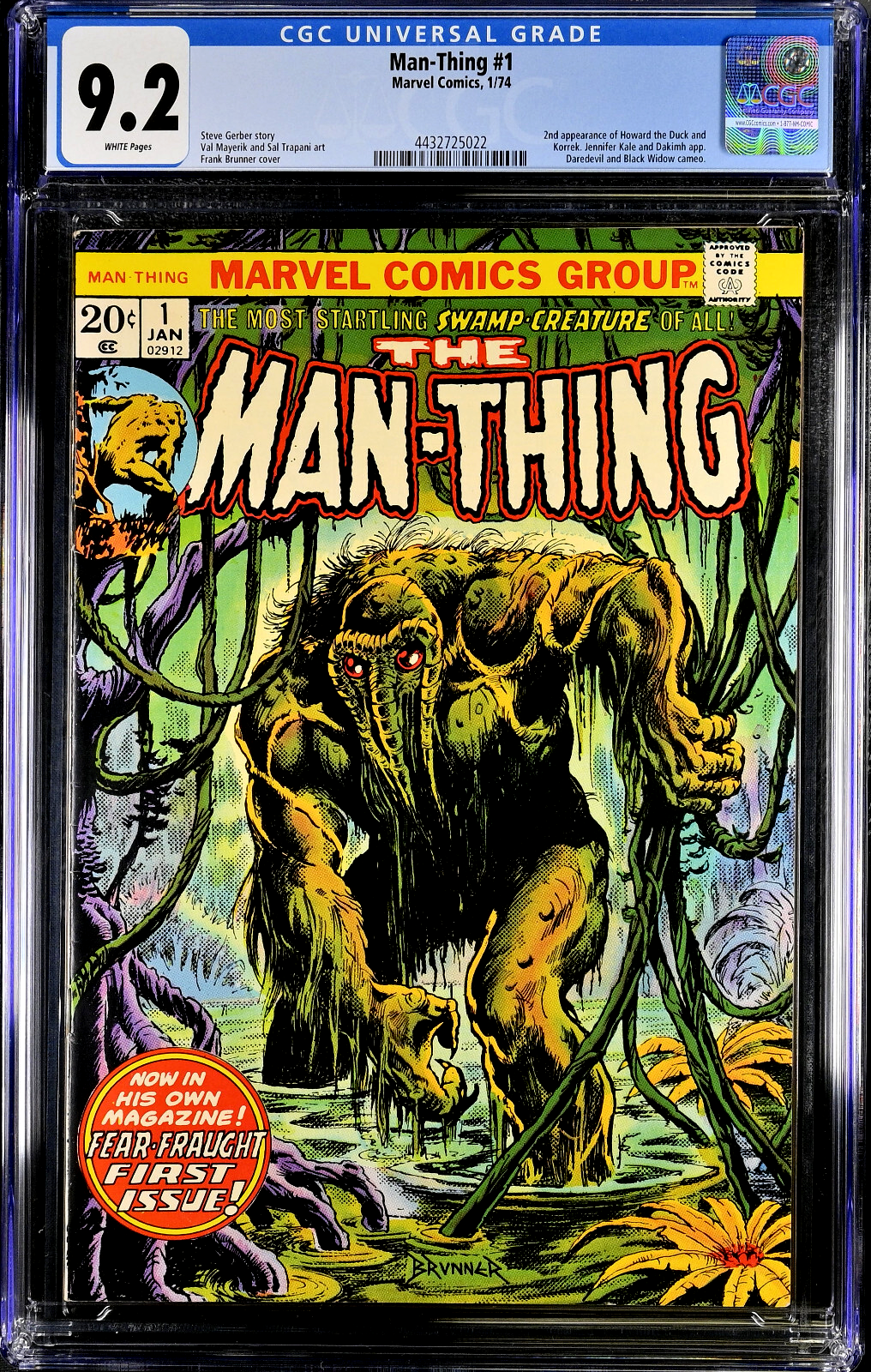 Man-Thing #1 (1974) CGC 9.2 NM- WHITE Pages Key 2nd Appearance Howard the Duck 