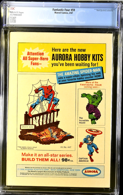 Fantastic Four #59 (1967) CGC 9.8 NM/MT WHITE Kirby Black Bolt Silver Surfer App