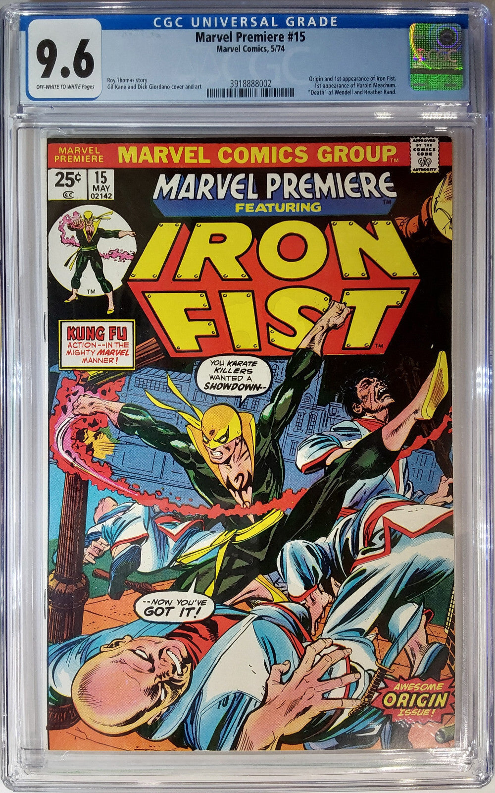 Marvel Premiere #15 (1974) CGC 9.6 NM+ OW White Key 1st Appearance of Iron Fist