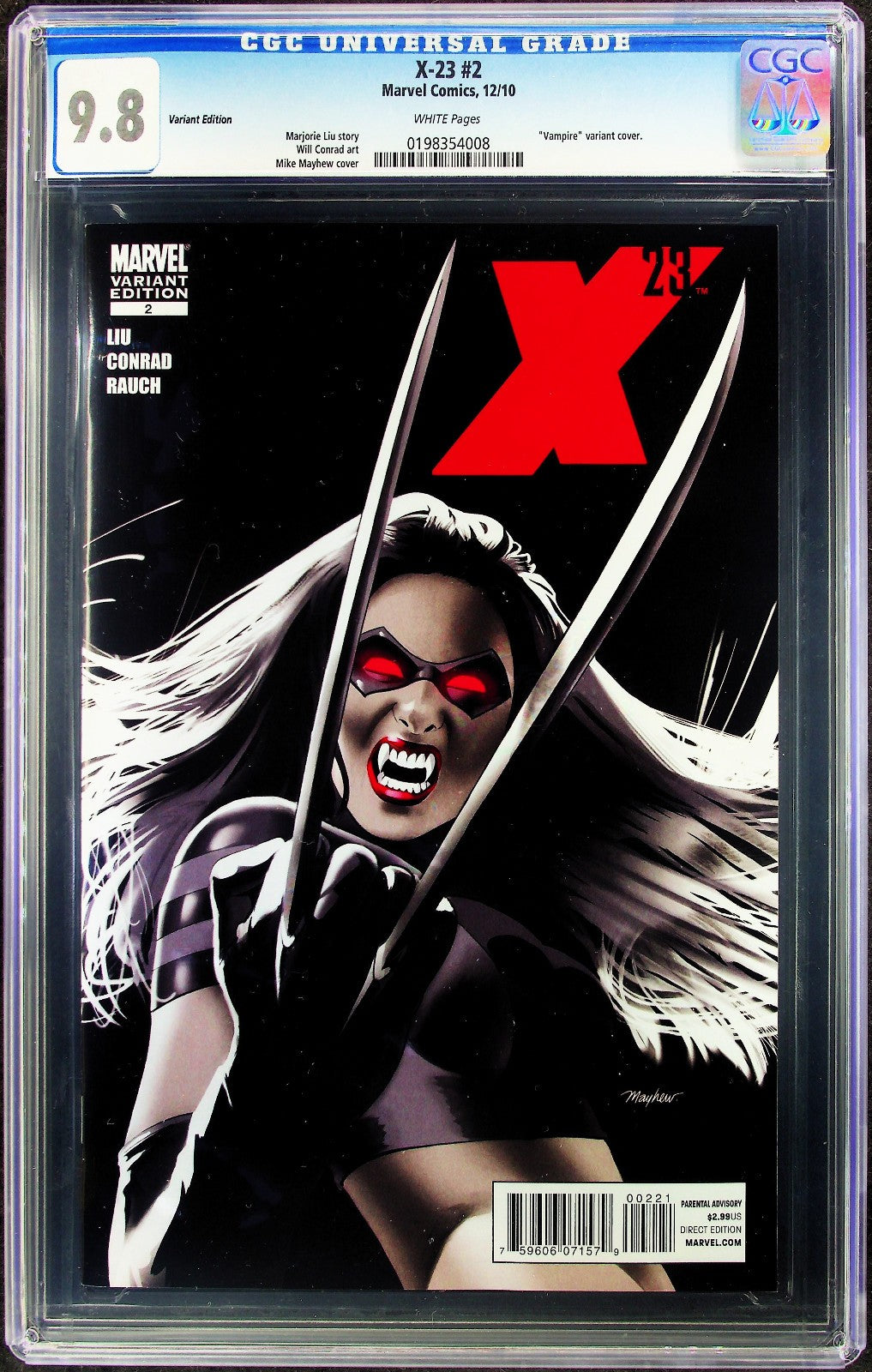 X-23 #2 (2010) CGC 9.8 NM/MT White Pages Mike Mayhew Vampire Variant Edition