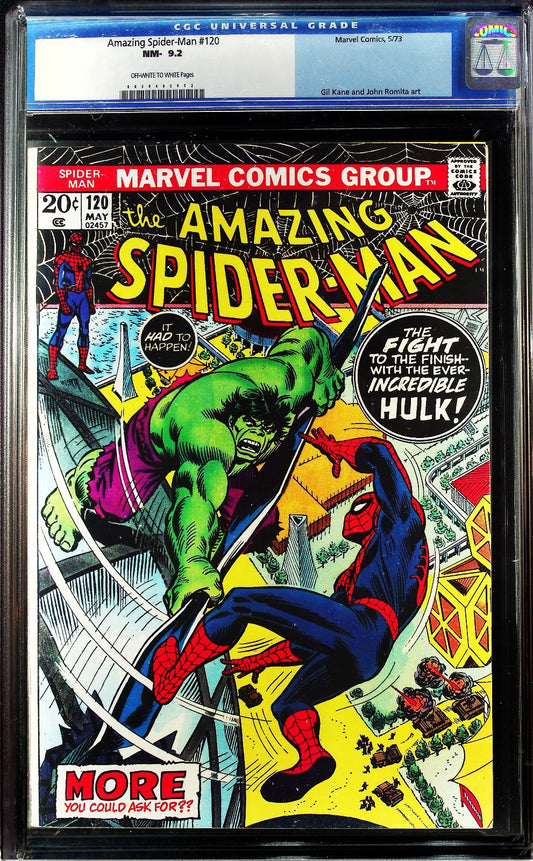 Amazing Spider-Man #120 (1973) CGC 9.2 NM- OW/W Hulk Battle Cover OLD Label