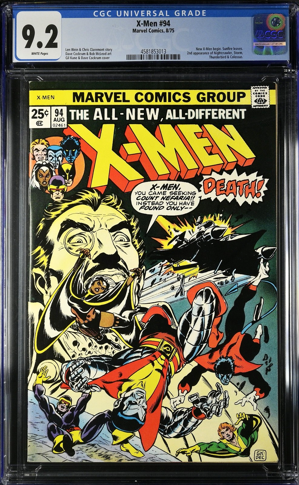 X-Men #94 (1975) CGC 9.2 NM- WHITE Pgs KEY 1st Monthly Issue & 2nd App New X-Men