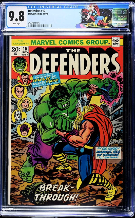 Defenders #10 (1973) CGC 9.8 NM/MT WHITE Hulk Thor Battle Retired Custom Label