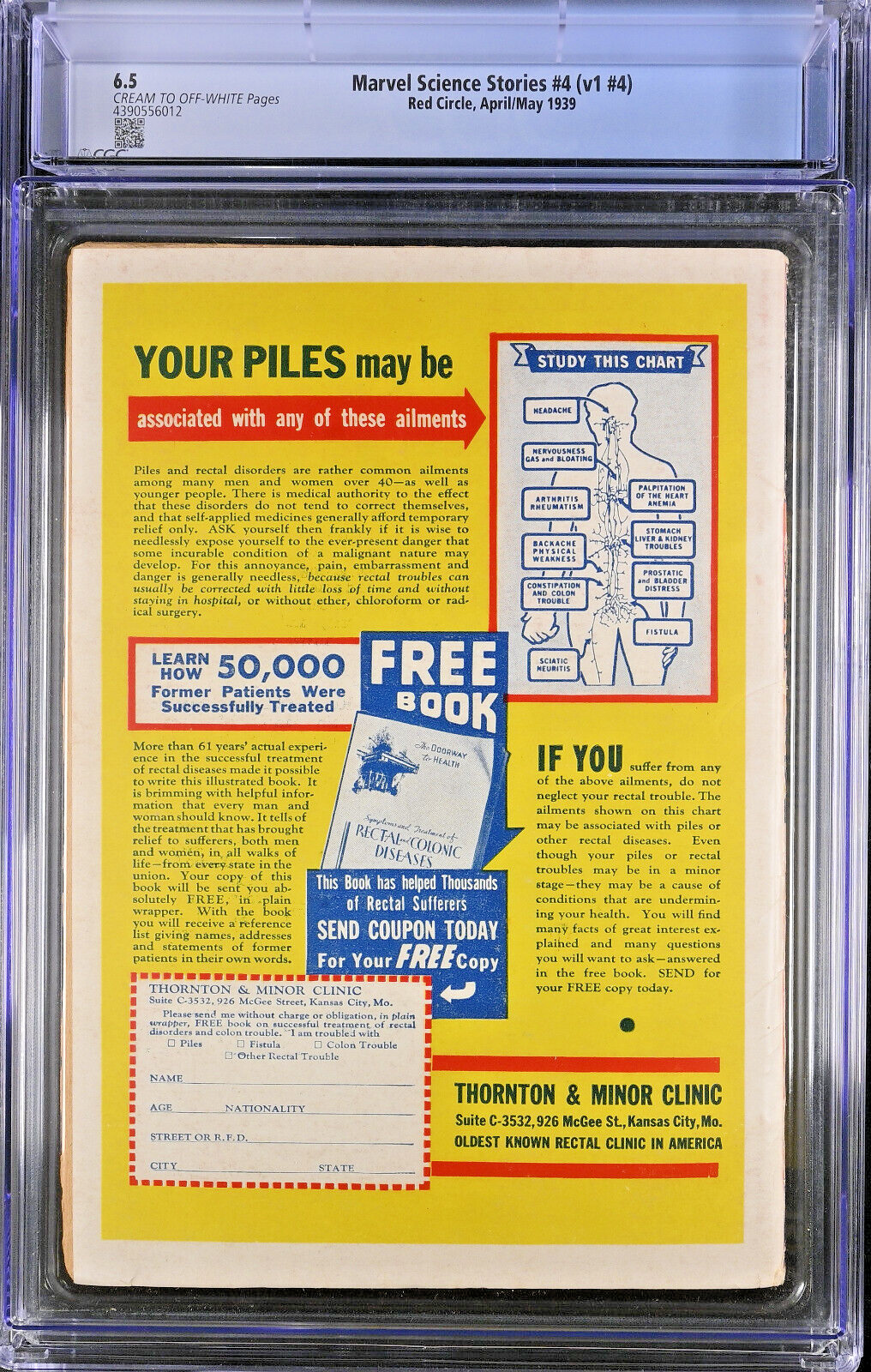 Marvel Science Stories #4 (1939) CGC 6.5 FN+ Cream Off-White Alex Schomburg Pulp