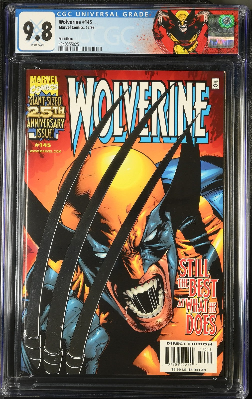 Wolverine #145 (1999) CGC 9.8 NM/MT White Pages Silver Foil Edition Custom Label
