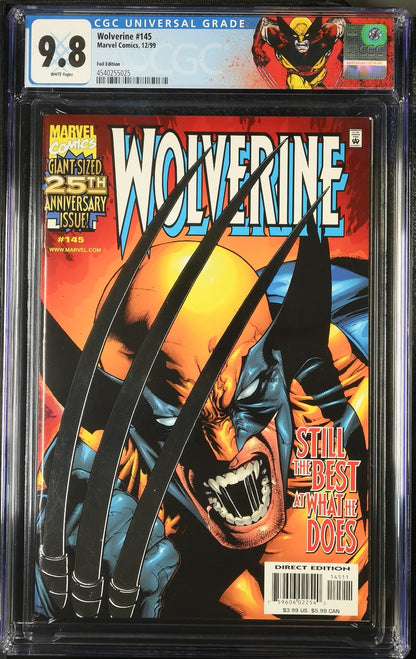 Wolverine #145 (1999) CGC 9.8 NM/MT White Pages Silver Foil Edition Custom Label