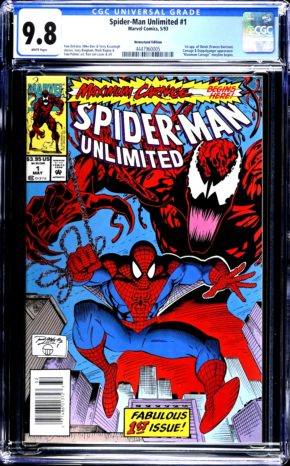 Spider-Man Unlimited #1 (1993) CGC 9.8 Newsstand KEY 1st Shriek & Max Carnage