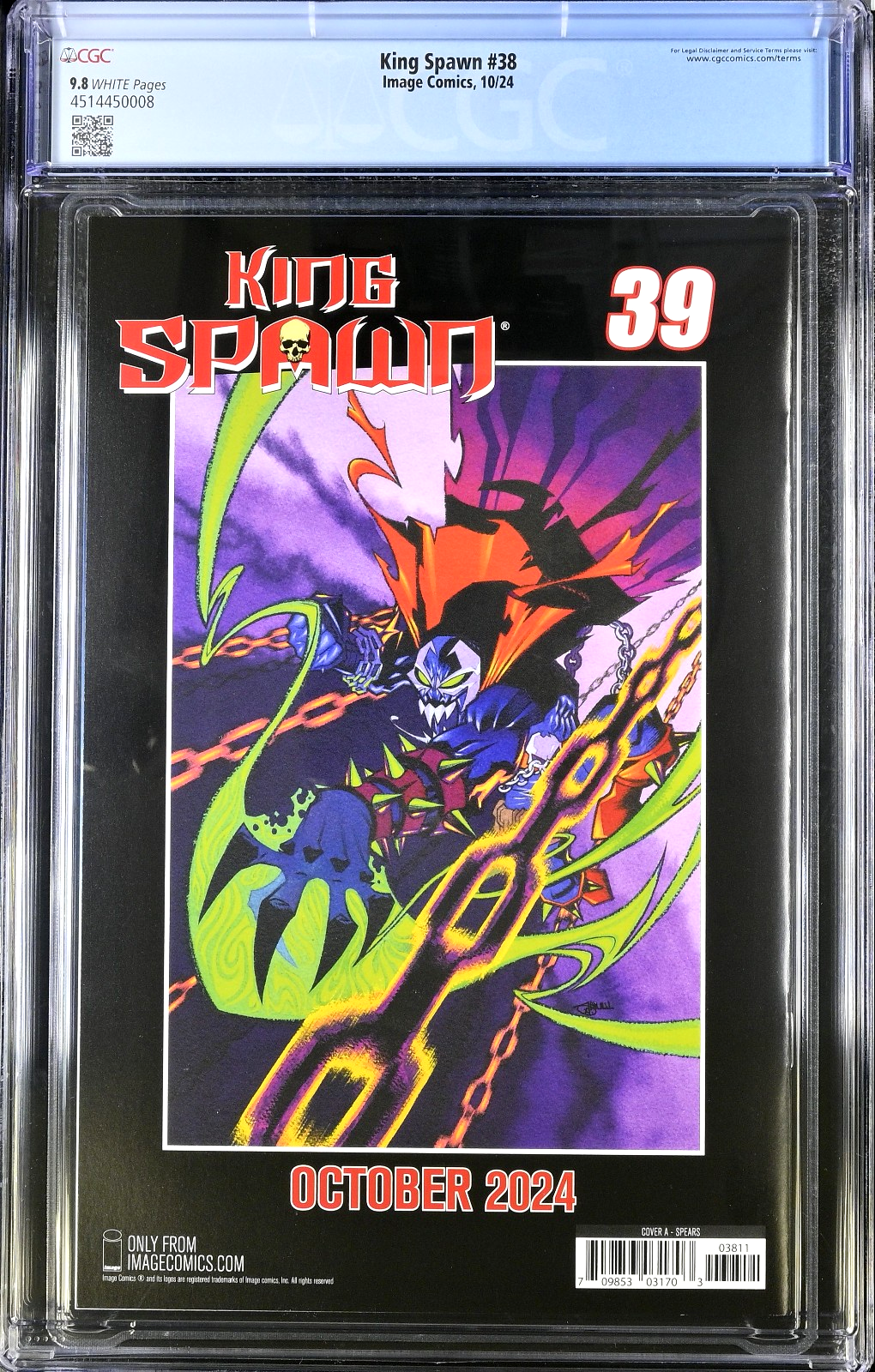 King Spawn #38 (2024) CGC 9.8 NM/MT WHITE Pages Image Comics Mark Spears
