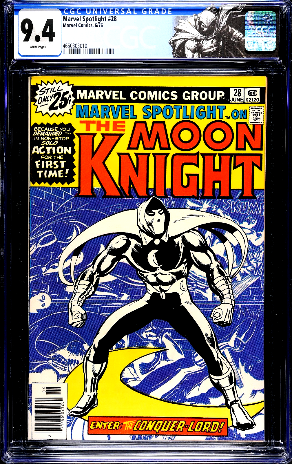 Marvel Spotlight #28 (1976) CGC 9.4 NM WHITE 1st Solo Moon Knight Custom Label