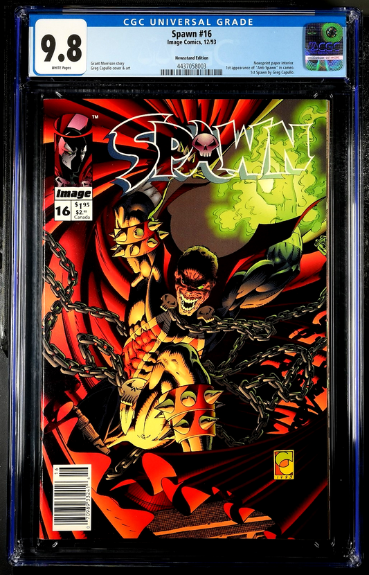 Spawn #16 (1993) Image CGC 9.8 NM/MT White Key 1st Capullo Anti-Spawn Newsstand