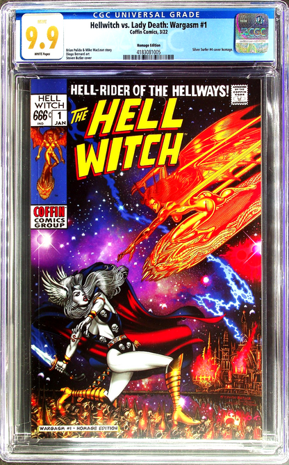 Hellwitch vs. Lady Death Wargasm #1 (2022) CGC 9.9 MINT Silver Surfer 4 Homage