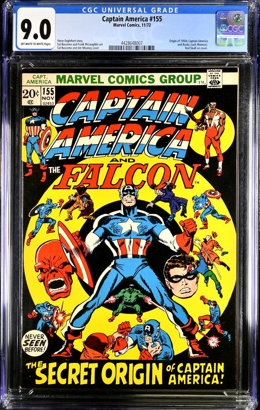 Captain America #155 (1971) CGC 9.0 VF/NM OW/W KEY Golden Age Origin Nomad Bucky